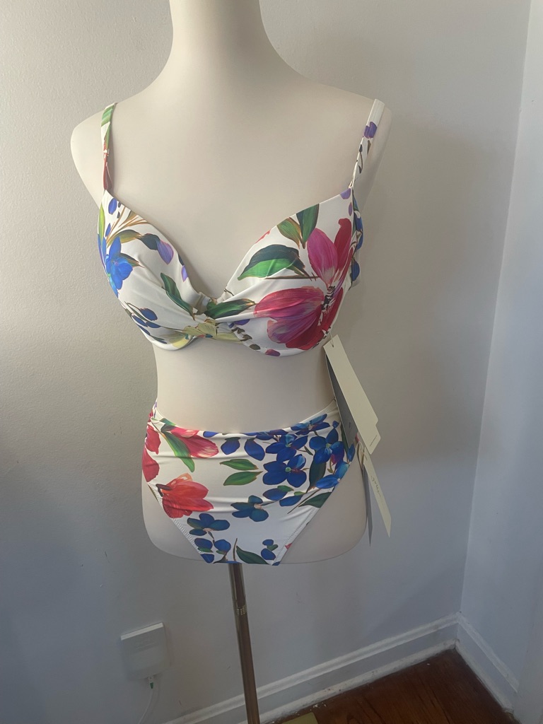 Gottex White Floral Bikini With Pink, Red, Blue And Green Accents